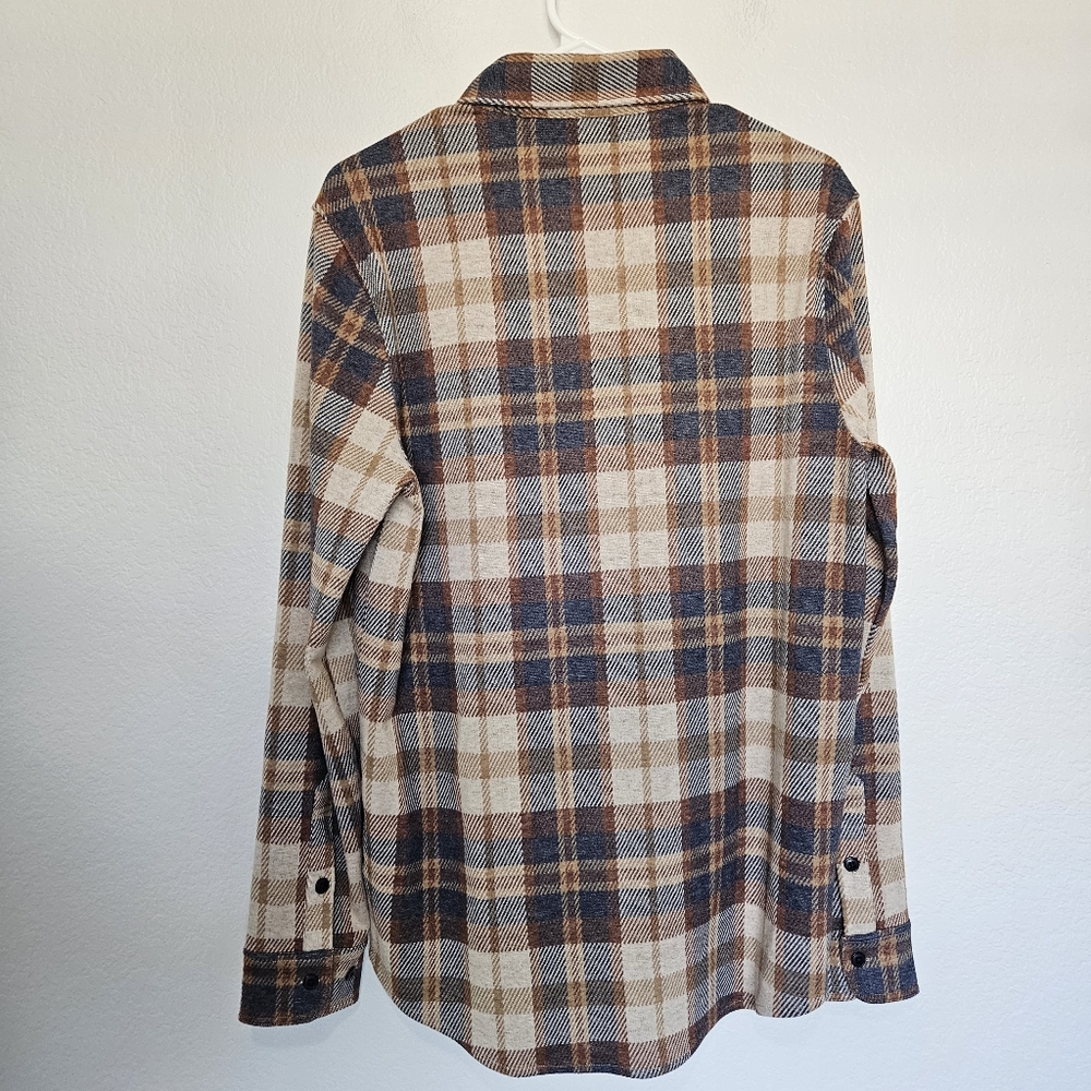 NWT Quince | Plaid Stretch Soft Fleece Button Up Shirt Brown, Mens Medium - Picture 5 of 6
